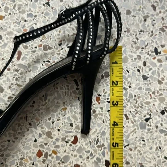 Ralph Lauren black silver rhinestone embellished heel sandal heel 9.5 - Picture 4 of 8